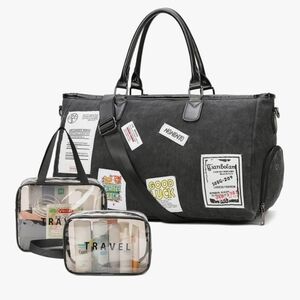 NEW Stylish Black Travel Bag with Patches